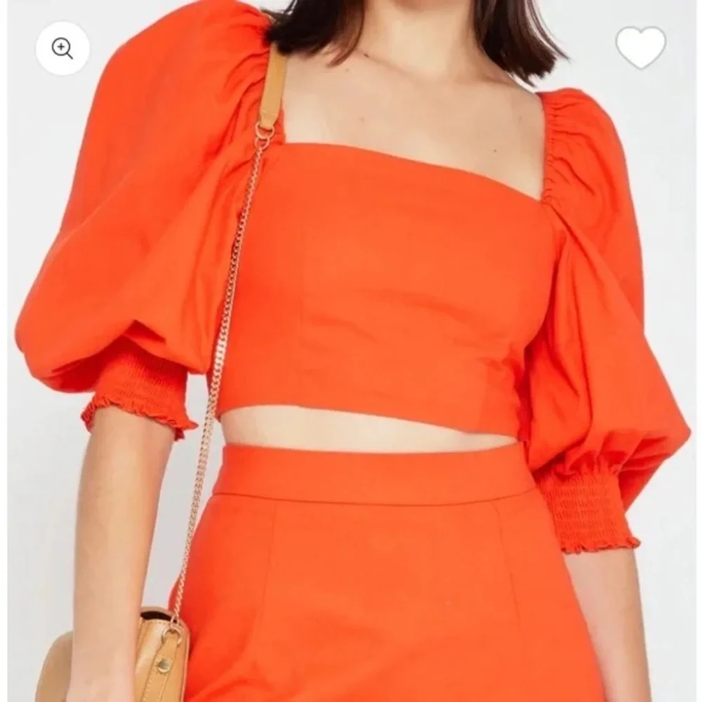 O.P.T. X ANTHROPOLOGIE Orange Square Neck Puff Sleeve Crop SIZE MEDIUM Brunch - Picture 1 of 5